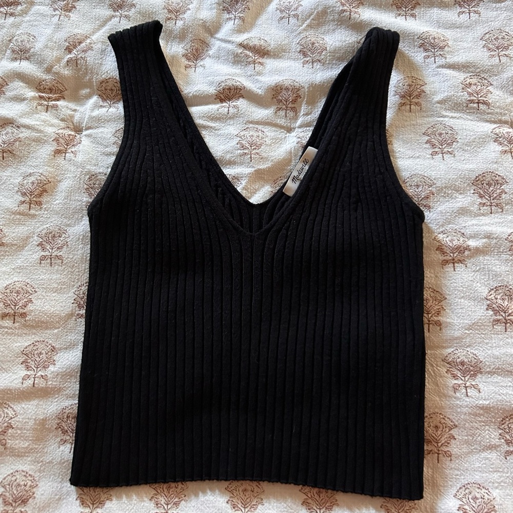 Madewell Black Ribbed Knit Tank Top, Size M